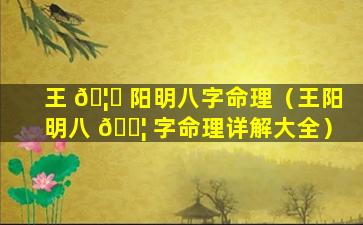 王 🦋 阳明八字命理（王阳明八 🐦 字命理详解大全）